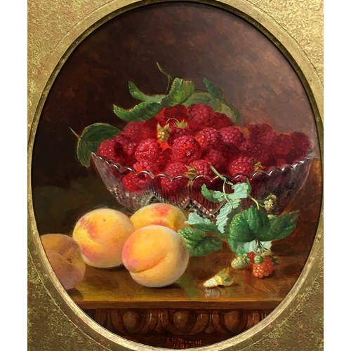 Raspberries and peaches on a table 